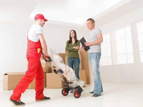 Business furniture being prepared for an office move