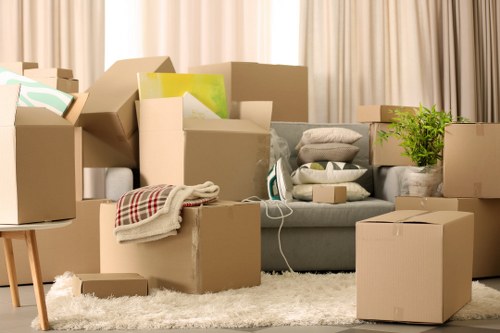 Removal van with packed boxes ready for transport