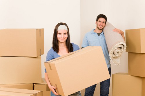 Packed office equipment prepared for a business move in Bromley