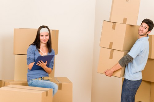 Professional movers loading household items into a removal van